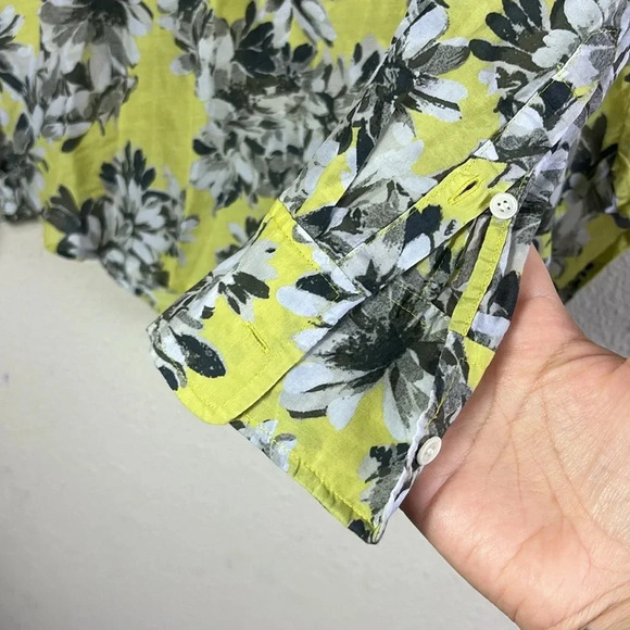 J. Crew Silk Cotton Blend Button Down Floral Shirt long sleeve yellow grey SZ 0 - Picture 5 of 10